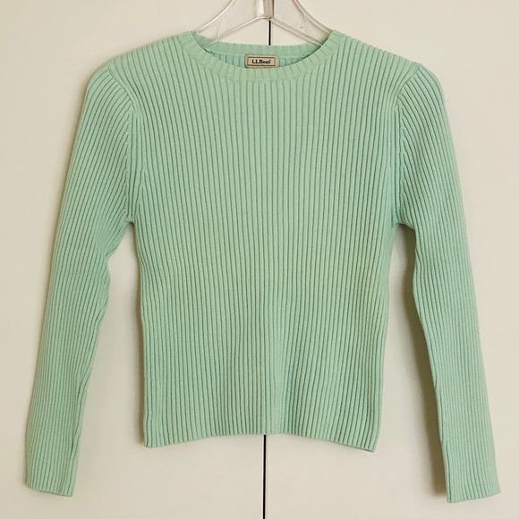 L.L. Bean I Light Mint Green Pastel Ribbed Crewneck Pullover - Picture 9 of 12